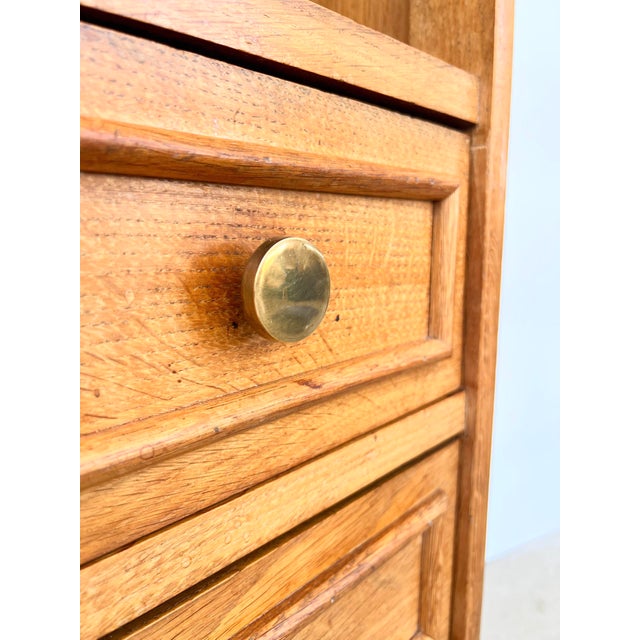 1950s Vintage Oak Bookcase with Brass Drawers, 1950s For Sale - Image 5 of 17