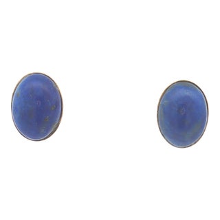 Late 20th Century Pair of Lapis Cabochon Earrings For Sale