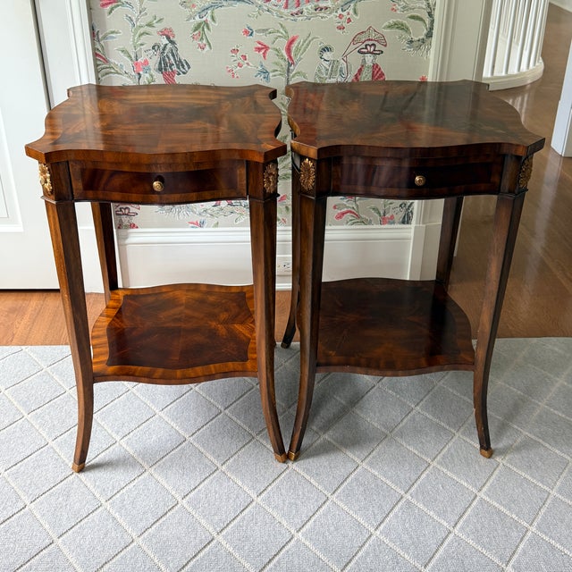 Traditional Pair of Maitland Smith Flame Mahogany Side Tables For Sale - Image 3 of 14