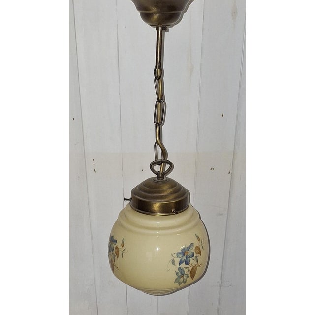 Art Deco Ceiling Lamp with Beige Glass Shade on a Brass Mount, 1930s For Sale - Image 4 of 8