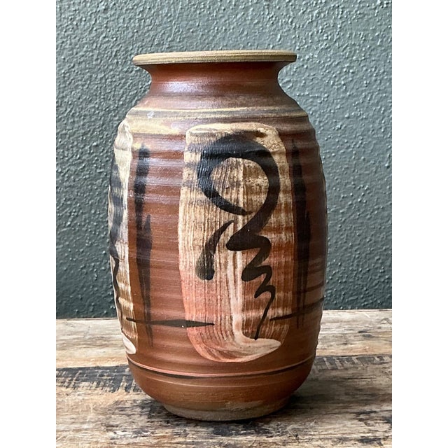 Vintage Handcrafted Ceramic Vase With Abstract Motif For Sale - Image 12 of 12