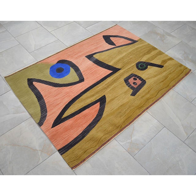 Paul Klee Silence of the Angel Inspired Rug Hand Woven Kilim Rug - 3′10″ × 5′3″ For Sale - Image 18 of 18