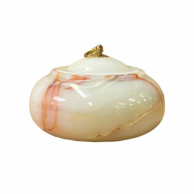 Chinese Off White Brown Color Stone Carved Container Display For Sale In San Francisco - Image 6 of 6