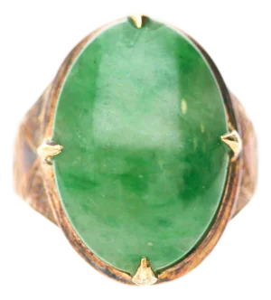 10 Carat Vintage Natural Jadeite Jade in Carved 18k Gold Oval Ring, Size 6