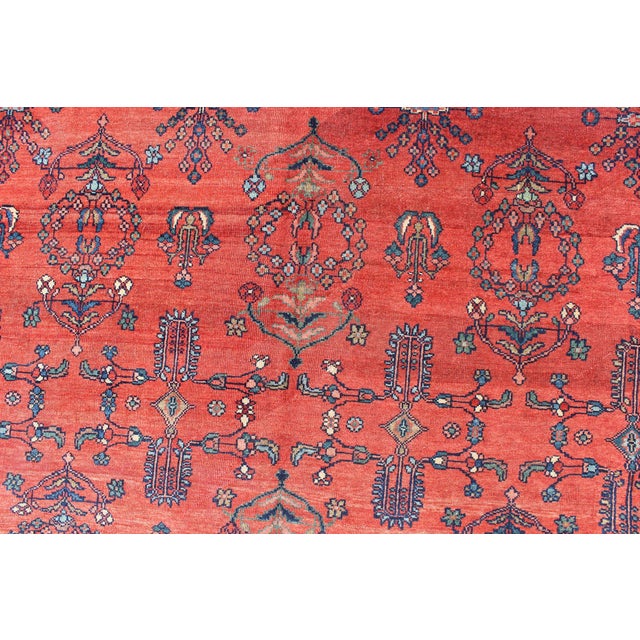 Square-Sized Antique Persian Sultanabad Rug in Terracotta Red and Medium Blue 10'7"x11'9" For Sale In Atlanta - Image 6 of 8