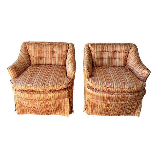 Vintage Mid Century Modern Stripe Arm Chairs For Sale