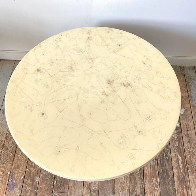 Gold Pedestal Cocktail Coffee Table Iridescent Cream Swirl Top Hollywood Regency 1950s For Sale - Image 6 of 8