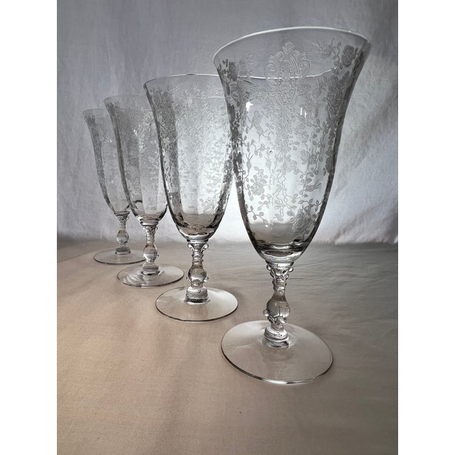 Stunning optic crystal Rose Point ice tea glasses manufactured by the Cambridge Glass Company between 1934-1954. These...