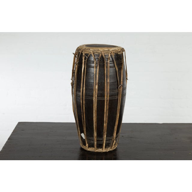 Thai Wood and Leather Klong Khaek Processional Drum with Distressed Appearance For Sale In New York - Image 6 of 13