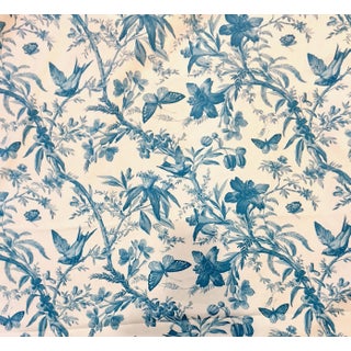 P. Kaufmann "Madder" Aviary Toile Bluebird Cotton Fabric- 5+1/3 Yards For Sale