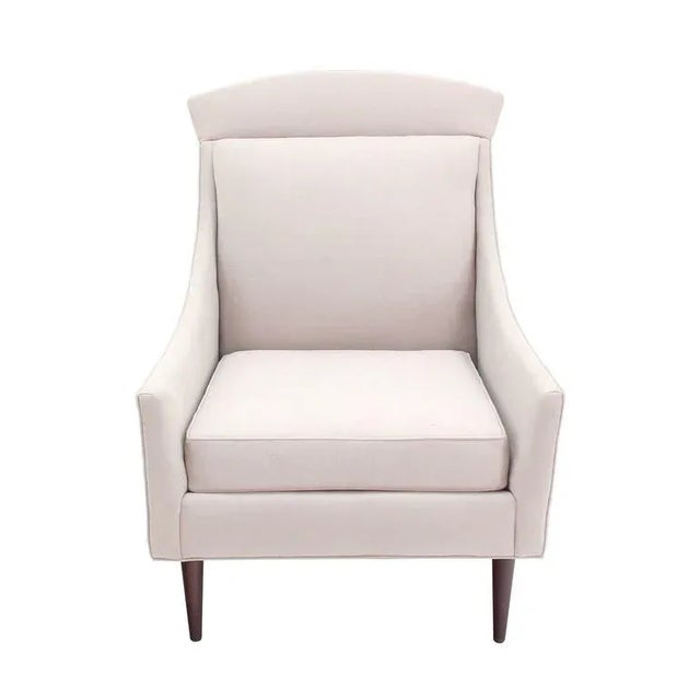 Off-white Early 20th Century Lounge Chair by Selig on Walnut Legs For Sale - Image 8 of 9