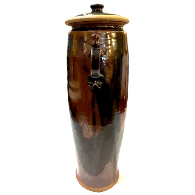 Contemporary 1970's Tall Hand-Crafted Stoneware Handled Jar With Lid by Ken Edwards - Montana For Sale - Image 3 of 12