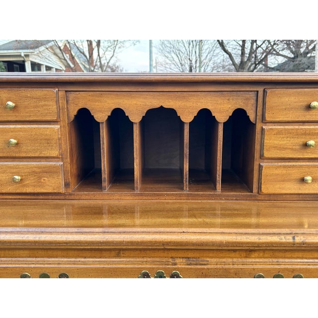 Vintage Colonial Reproduction Maple Secretary Writing Desk For Sale - Image 6 of 15