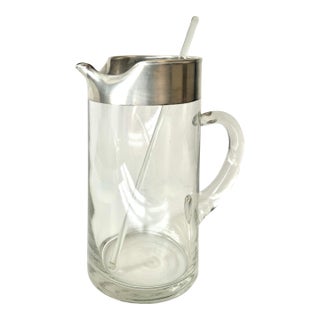 Dorothy Thorpe Cocktail or Juice Pitcher with Sterling Band and Stirrer For Sale