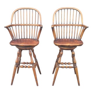 Vintage Pair Windsor Swivel Stools For Sale
