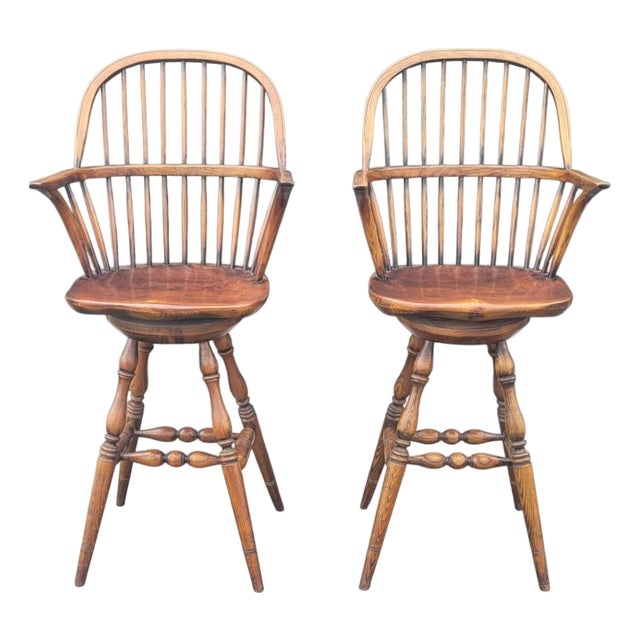 Vintage Pair Windsor Swivel Stools For Sale