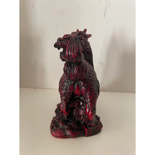 Vintage 1990s Red Cinnabar Chinese Food Dogs a Pair For Sale - Image 4 of 12