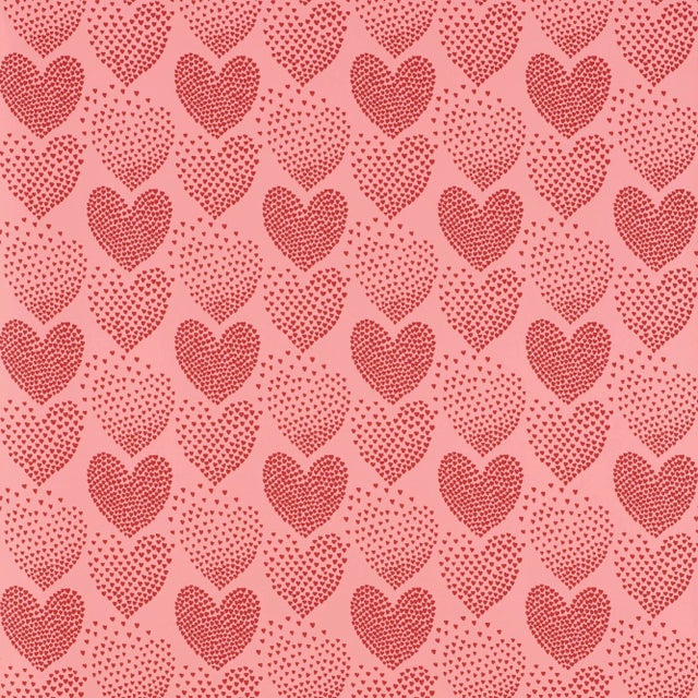 Sample - Schumacher Heart of Hearts Wallpaper in Red & Pink For Sale