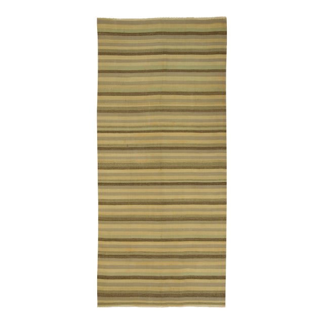 Vintage Tan Turkish Kilim Runner Rug 4ft 6in X 10ft 2in For Sale