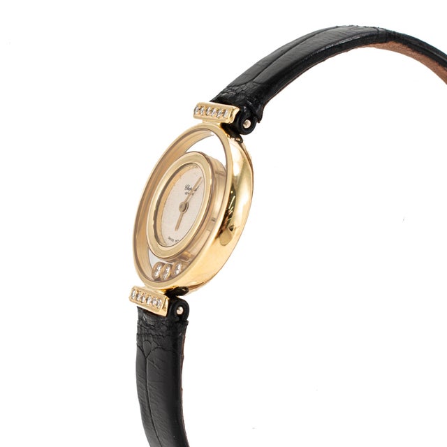 Modern Ladies Vintage Chopard Happy Diamonds 22mm 4112 18k Yellow Gold Quartz Watch For Sale - Image 3 of 11