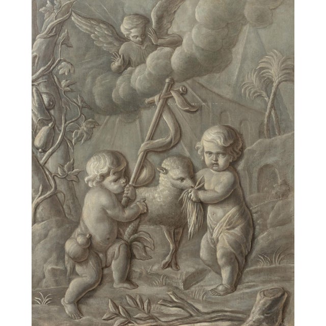 Jacob De Wit (Dutch, 1695-1754) Attributed, "Agnus Dei en Grisaille", Oil on Canvas, wood frame. Image: 43" H x 34.5" W;...