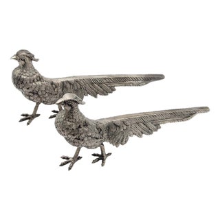 Chiseled Silver Pheasants Figurine, Set of 2 For Sale