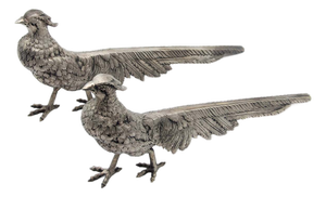 Chiseled Silver Pheasants Figurine, Set of 2