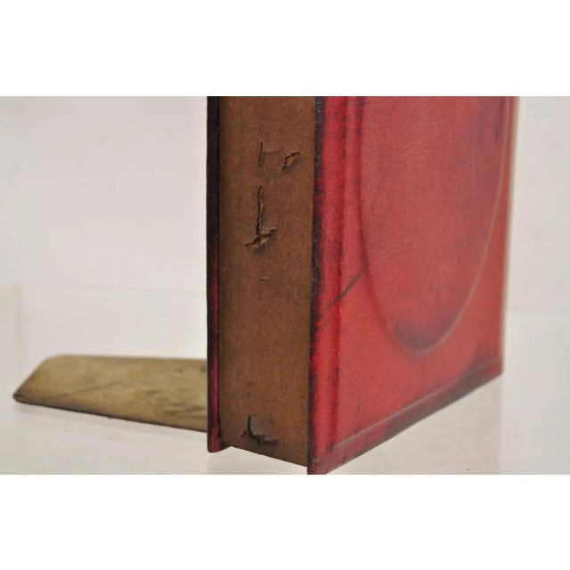 Red Vintage Italian Regency Red Leather Bound "Science" Faux Book Bookend For Sale - Image 8 of 11