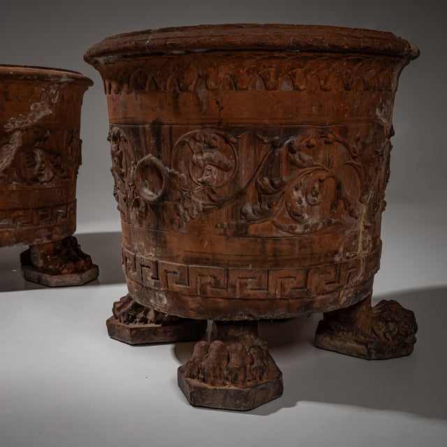 1920s Large Terracotta Planters on Lion's Paw Feet, Italy, Late 19th-Early 20th Century, Set of 2 For Sale - Image 5 of 8