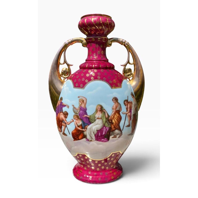 Antique Royal Vienna Style Porcelain Twin-Handled Urn Vase For Sale - Image 12 of 13