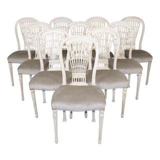Set of 10 Maison Jansen Balloon Back Paint Decorated Distressed Dining Chairs For Sale