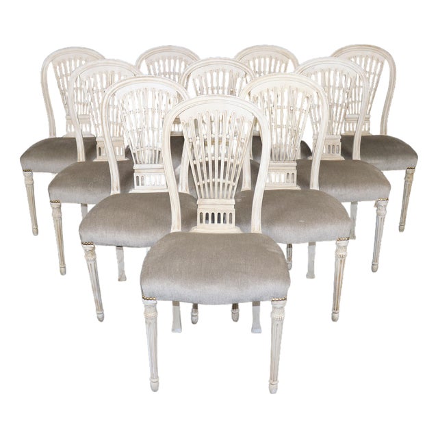 Set of 10 Maison Jansen Balloon Back Paint Decorated Distressed Dining Chairs For Sale