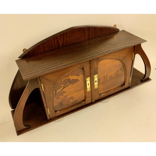 Art Nouveau French Oak Wall Cabinet with Painted Landscape, 1900s For Sale - Image 6 of 14