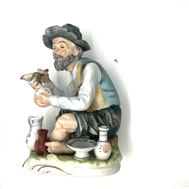 Tan Vintage Lefton Porcelain 5085 Bisque Old Man Painting Pottery Hand Painted China For Sale - Image 8 of 10