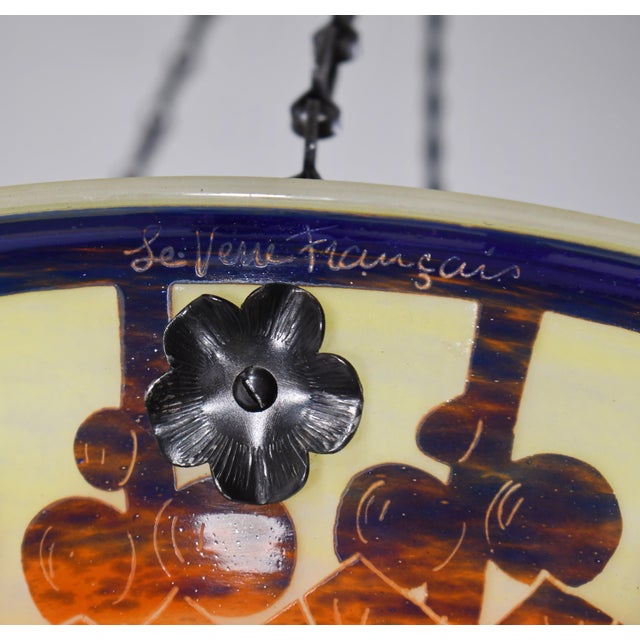 French Art Deco Pendant Light by Le Verre Francais Schneider - 1925 Cameo Chandelier France For Sale - Image 12 of 13