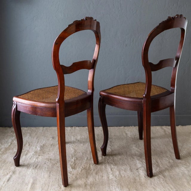 Brown Three 19th C Louis XV Balloon Back Chairs With Caned Seats and Carved Fruits For Sale - Image 8 of 16