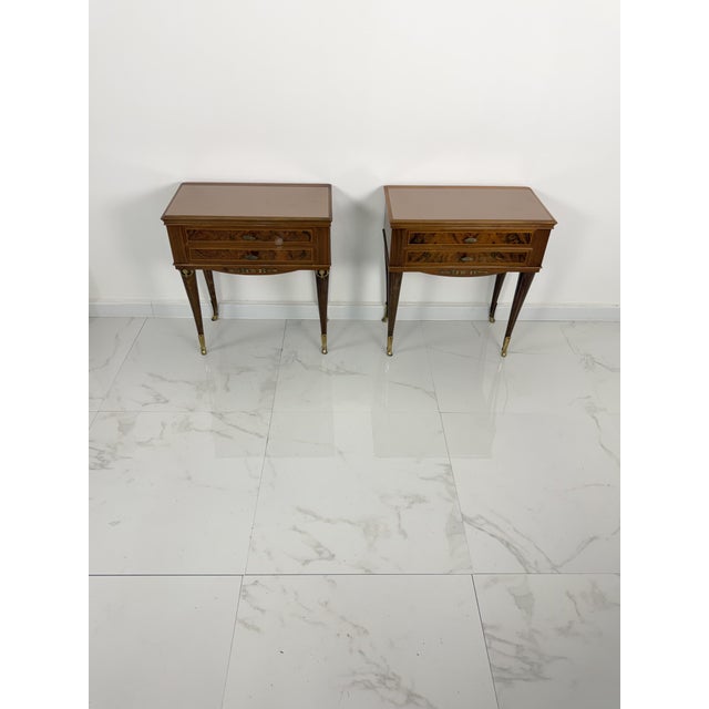 Metal Vintage Italian Bedside Tables with Pink Glass Top and Brass Feet, 1950s, Set of 2 For Sale - Image 7 of 18