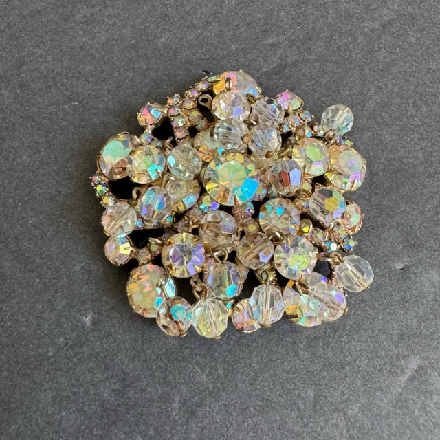 Vintage Aurora Borealis Ab Crystal Cha Cha Brooch Attributed to Juliana Rhinestone Pin Iridescent For Sale - Image 11 of 11