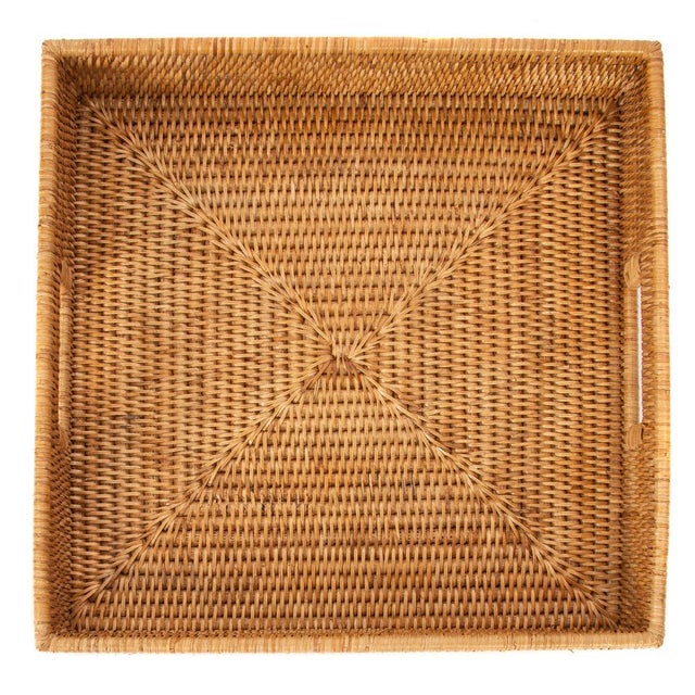 Artifacts Rattan Square Serving Tray with Cutout Handles in Honey Brown - 16" For Sale In Houston - Image 6 of 10