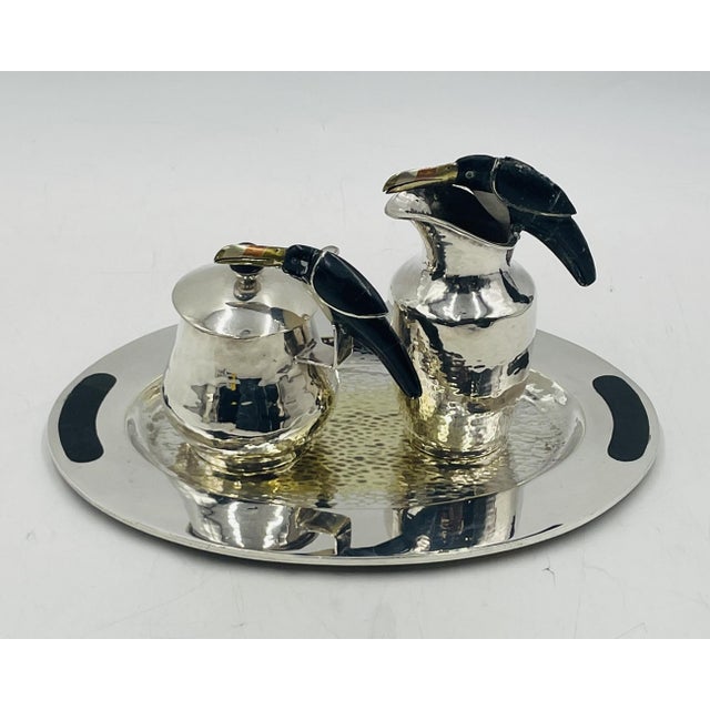 Mexican 1980s Silver Plated Toucan Tea Service by Emilia Castillo for Los Castillo, Mexican Set of 3 For Sale - Image 3 of 18