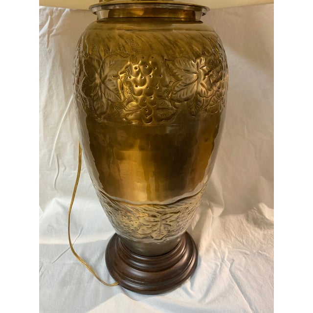 Vintage 80's Lamp With Large Brass Center and Wood Base For Sale - Image 12 of 13