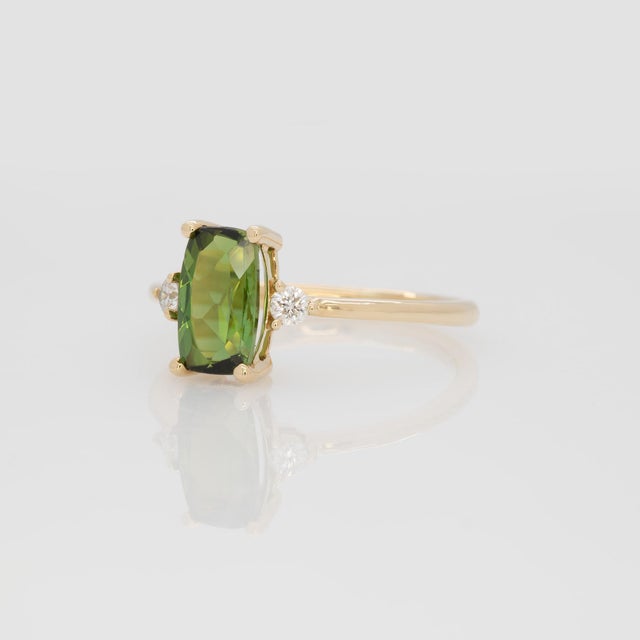 1.3Ct Chrome Tourmaline Ring With Earth Mined Diamond Accents: Solid 14k Gold, Size 6.75 For Sale In Columbus - Image 6 of 9