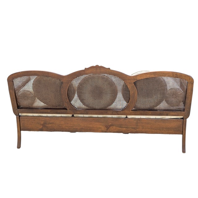 Late 20th Century French Provincial Cane Back Sofa With Striped Upholstery For Sale - Image 17 of 18