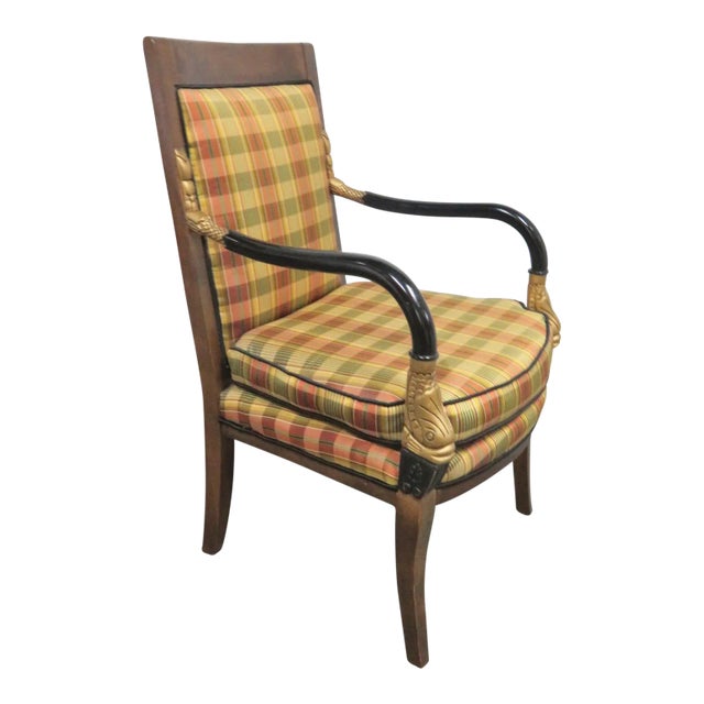 French Empire Style Fruitwood Gilt Ebonized Carved Chair For Sale