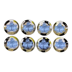 Piero Fornasetti Neo-Classical Ceramic Coaster Set of Eight With Roman Chariots