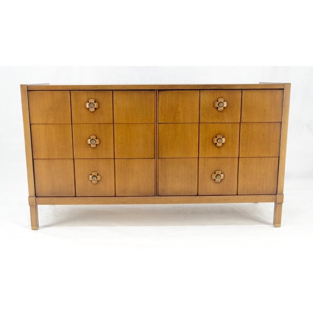 Tan Drexel Compact 54" Wide Clover Shape Pulls Light Walnut 6 Drawers Dresser For Sale - Image 8 of 11