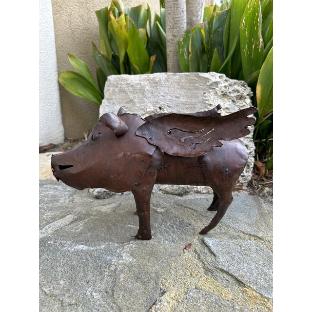 Vintage Brutalist Metal Winged Pig Garden Sculpture For Sale - Image 10 of 13