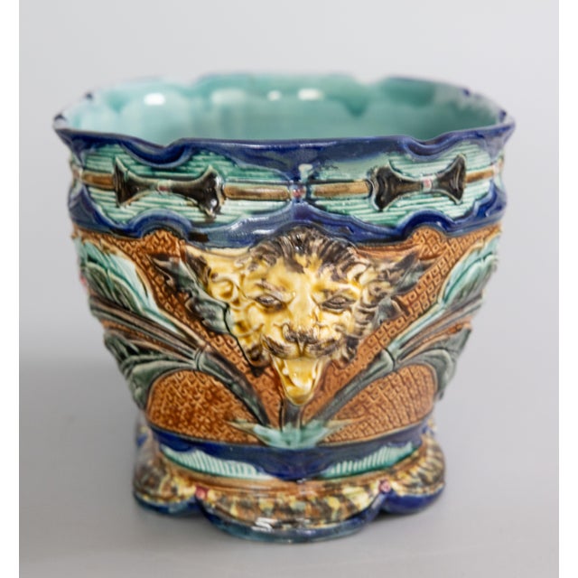 Antique Wasmuel Majolica Barbotine Sunflower Jardiniere Cachepot For Sale - Image 4 of 14