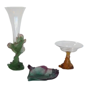 1990s French Signed Glass Vase & Bowls by Daum - Set of 3
