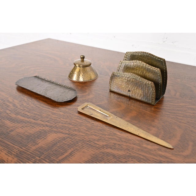 Roycroft Arts & Crafts Hammered Brass Over Copper Inkwell For Sale - Image 11 of 12